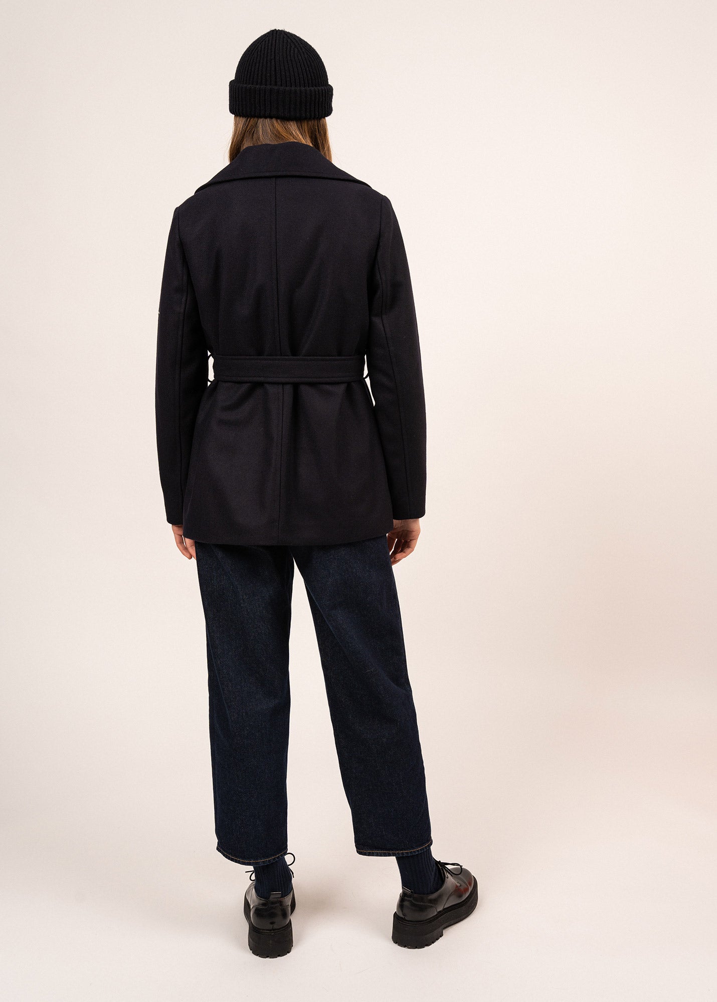 Manteau court Ste Laury - ceinturé, en drap de laine (NAVY)