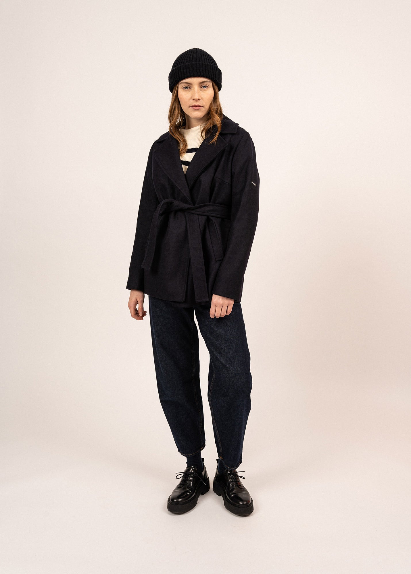 Manteau court Ste Laury - ceinturé, en drap de laine (NAVY)