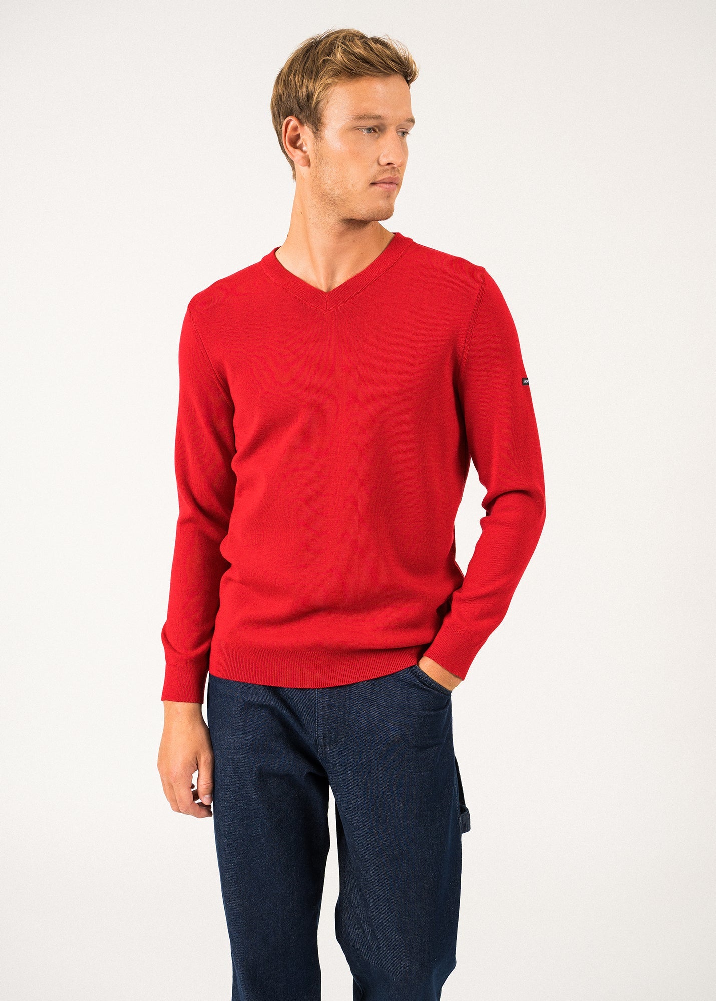 Pull col V Cuirassé - en laine douce (ROUGE)