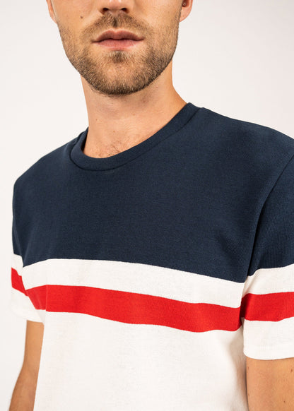 T-shirt à rayure placée Villers - en jersey de coton lourd (ECUME/TULIPE/MARINE)