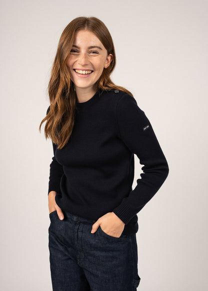 Pull marin uni Rochefort - en laine (NAVY)