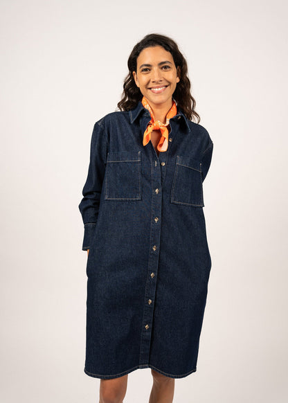 Robe chemise en jean Roxane - à coutures contrastées (JEAN)