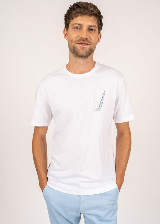 T-shirt à motif bateau Cyprien - en coton Pima (BLANC)