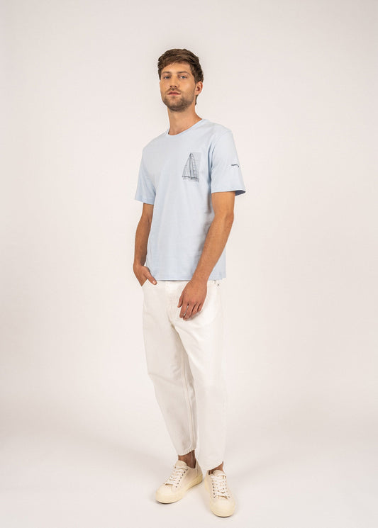 T-shirt à motif bateau Cédric - en coton Pima (CIEL)