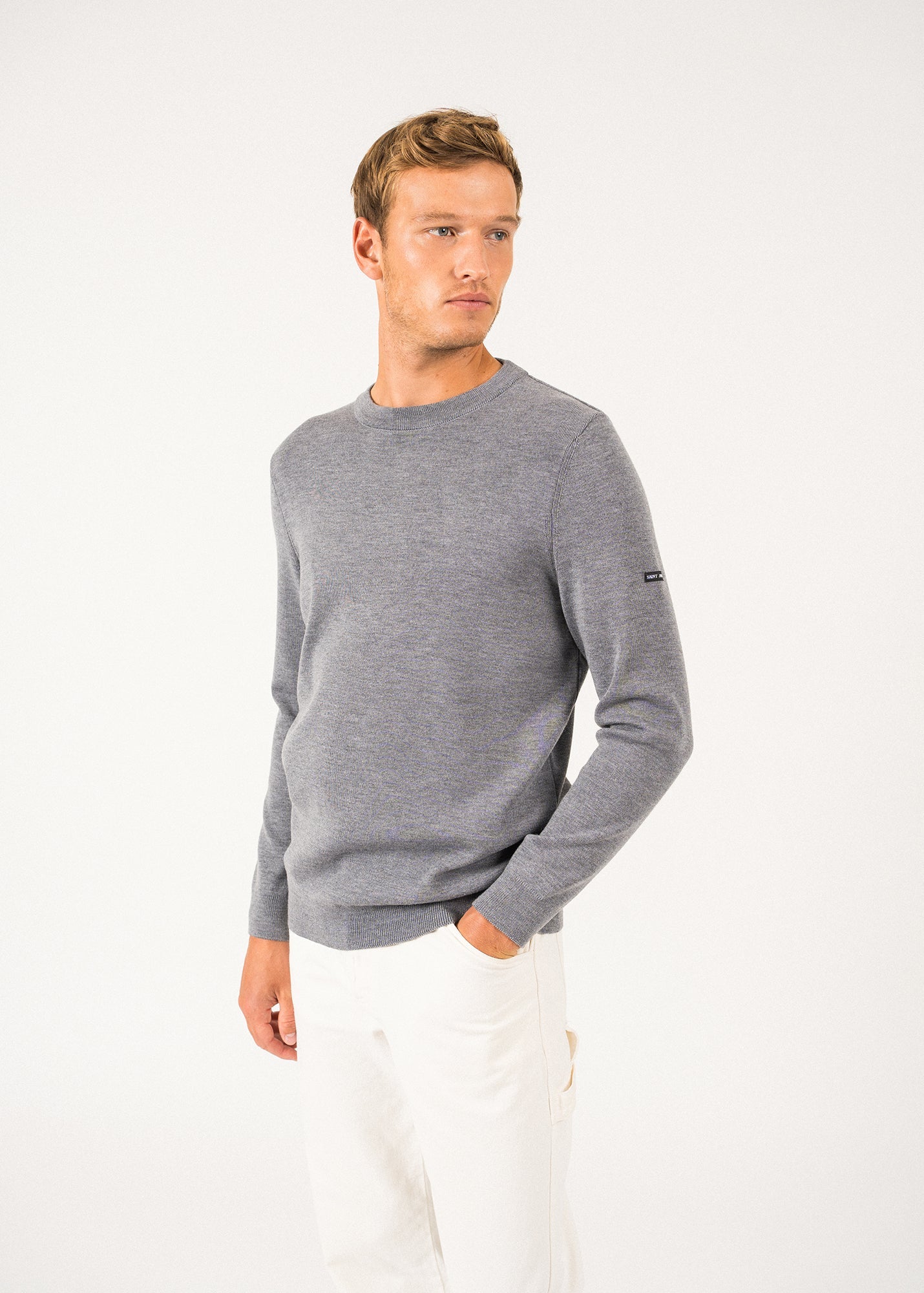 Pull col rond Cruiser - en laine douce (GRIS)