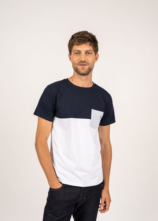 T-shirt tricolore Cyriac - SAINT JAMES x Maison FT (BLANC/MARINE/CIEL)
