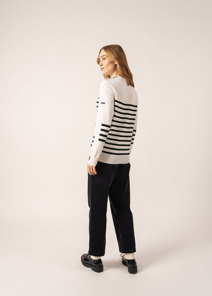 Pull esprit marin rayé Verdon - à coudières carrées, en laine (BLANC/NAVY/VERT)