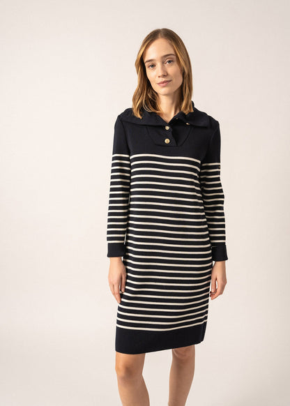 Robe rayée en laine Vague - à col boutonné (NAVY/ECUME)