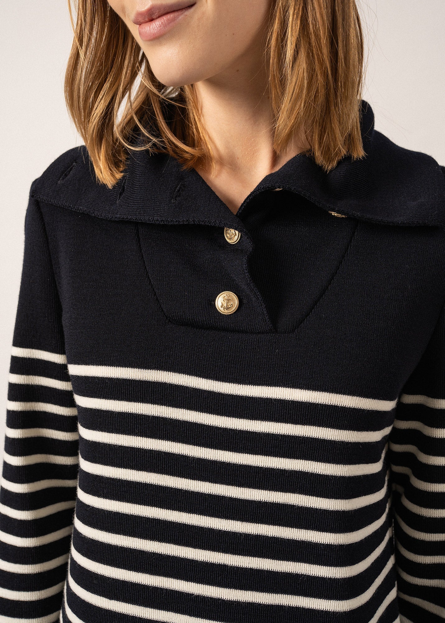 Robe rayée en laine Vague - à col boutonné (NAVY/ECUME)