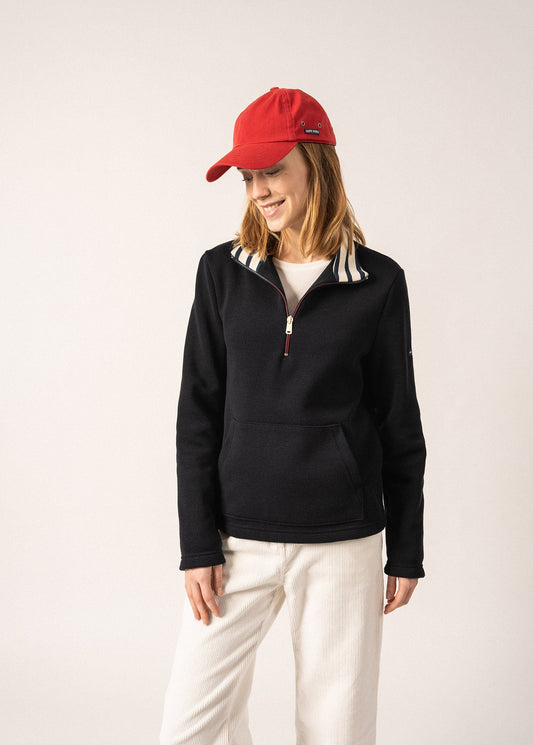 Sweat zippé Thonon - en laine et coton (NAVY)