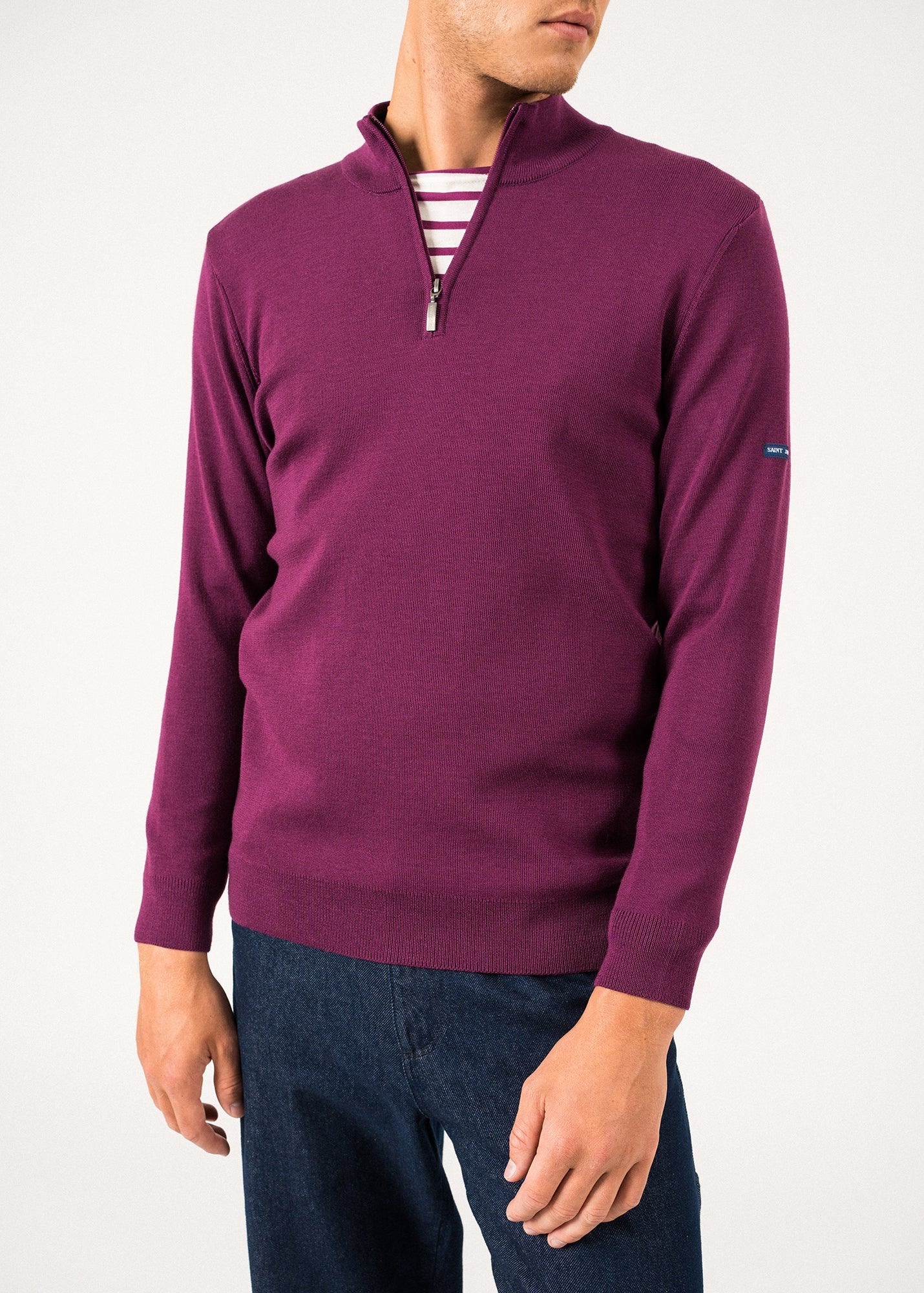 Pull col montant zippé Crossley - en laine douce (PRUNE/NAVY)