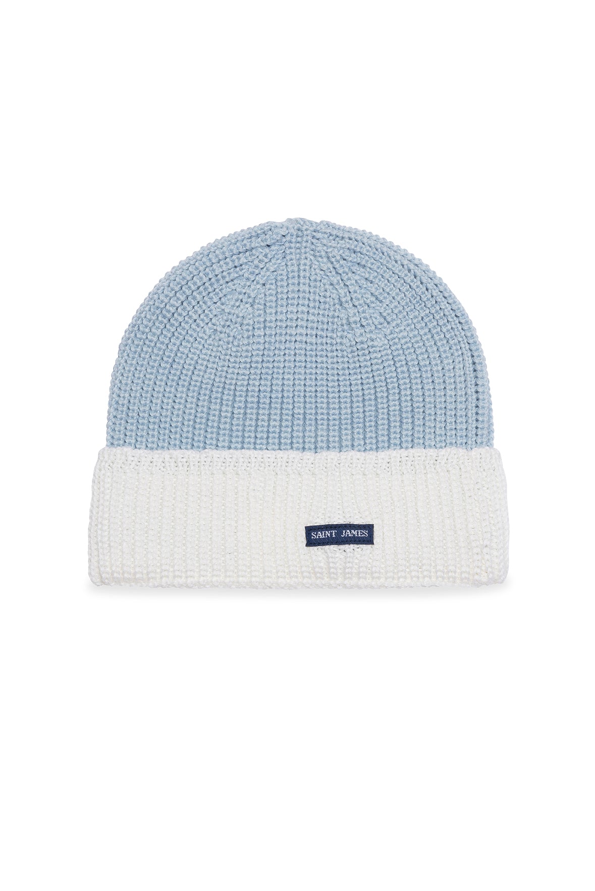 Bonnet en laine bicolore Canot - en maille perlée (CIEL CHINE/BLANC)