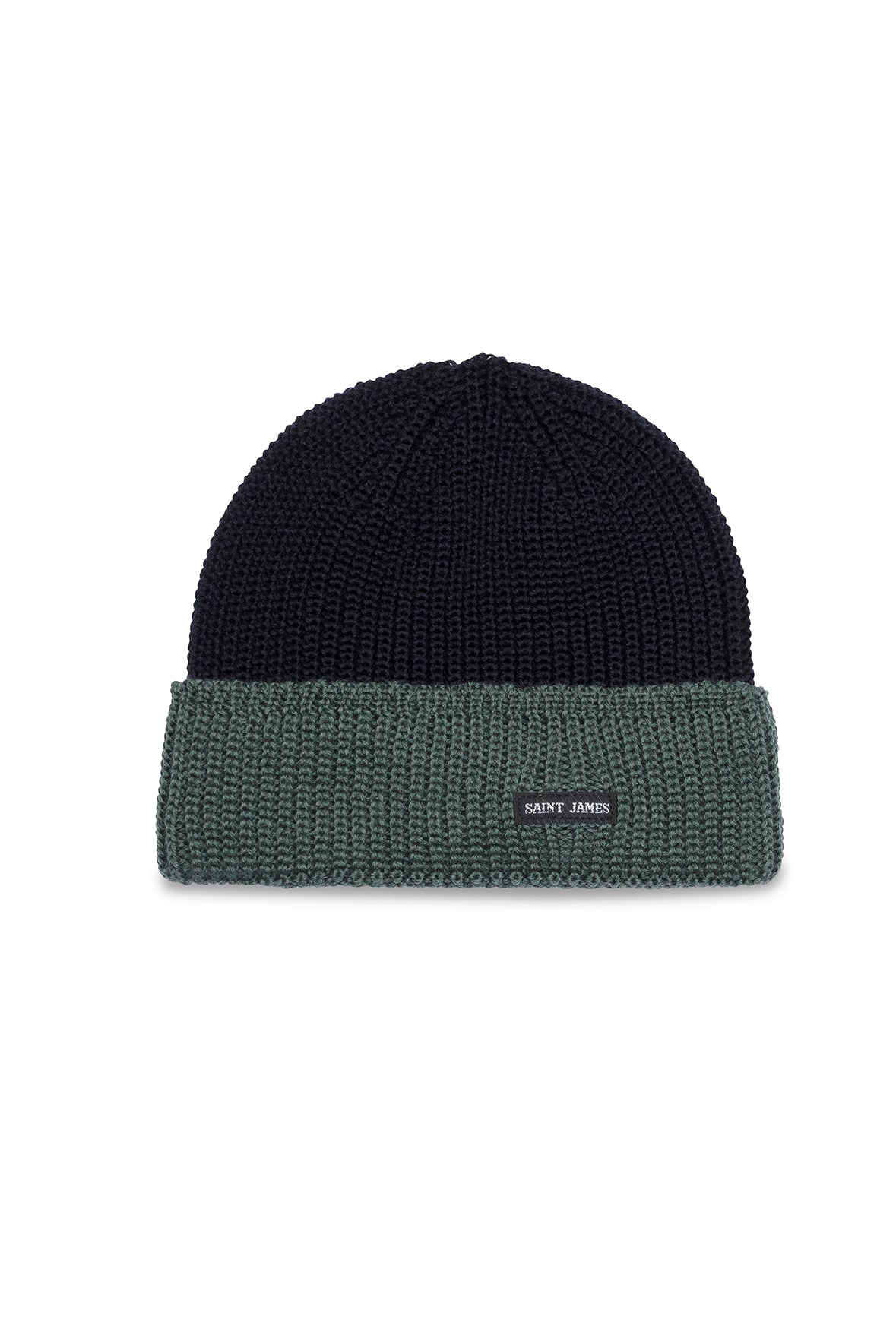 Bonnet en laine bicolore Canot - en maille perlée (NAVY/VEGETAL)