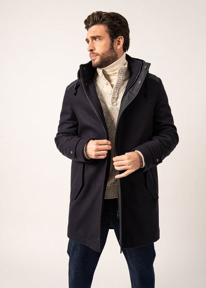 Manteau long en laine St Sydney - à capuche amovible (NAVY)