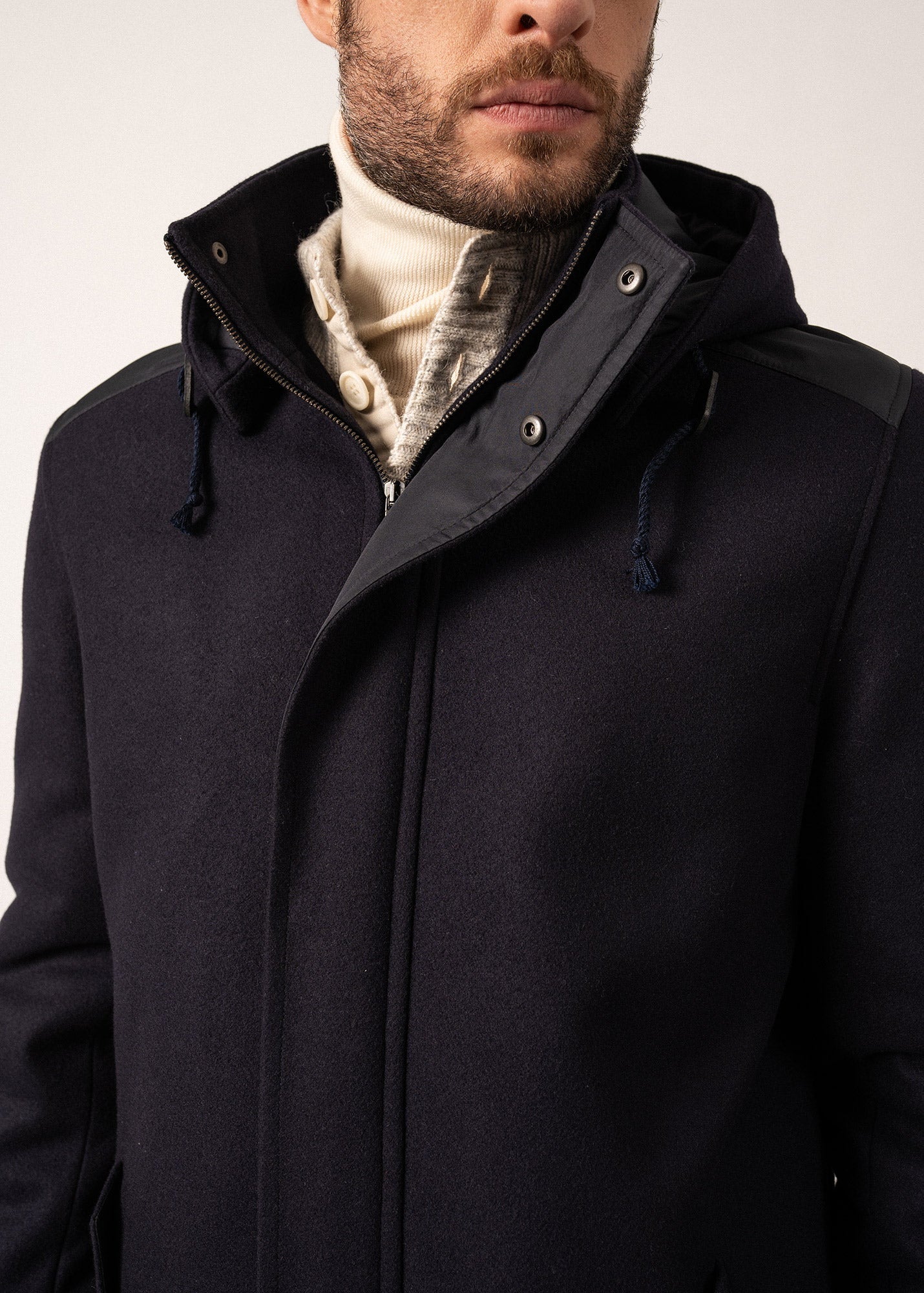 Manteau long en laine St Sydney - à capuche amovible (NAVY)