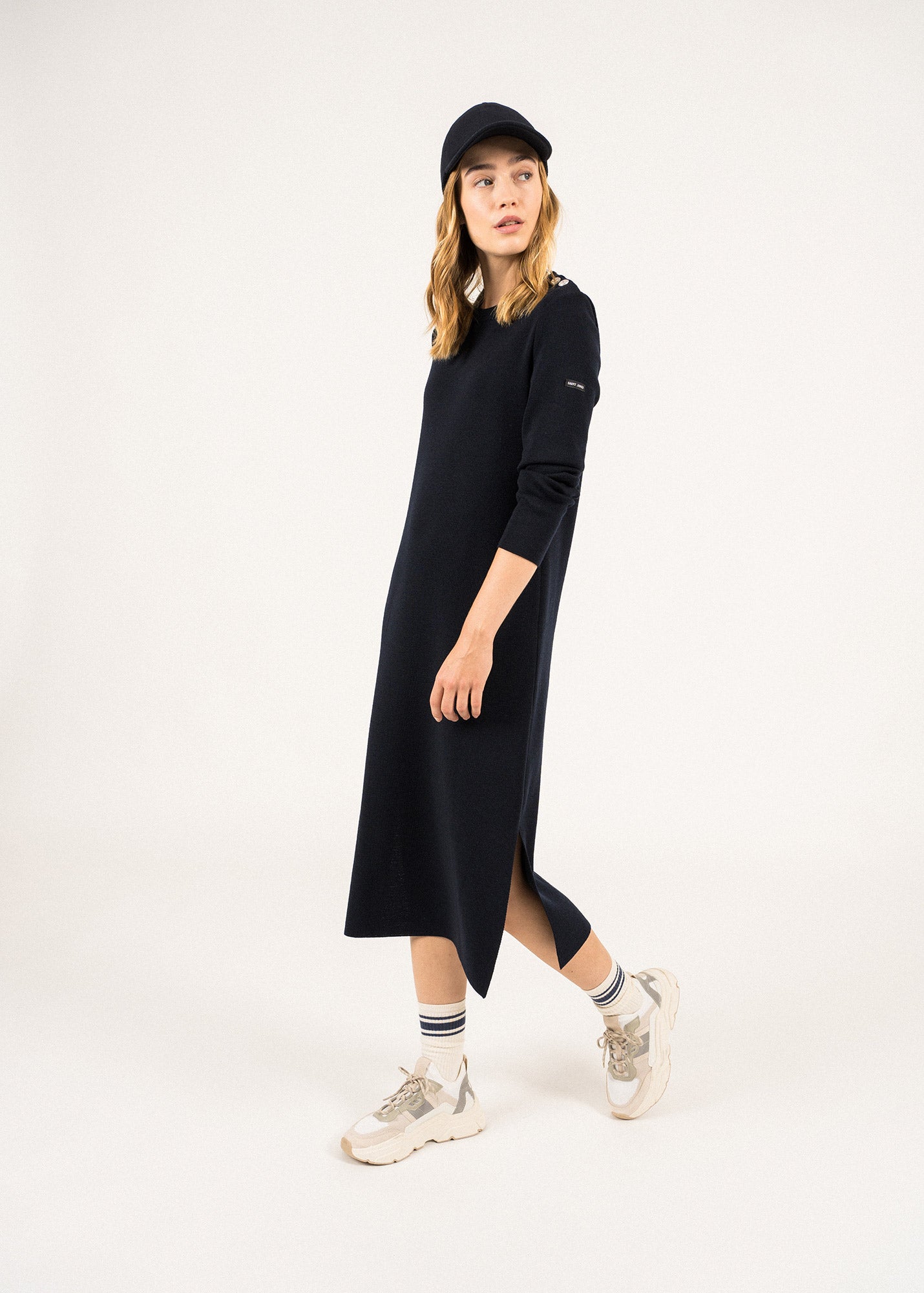 Robe pull longue Marée - unie, en laine (NAVY)