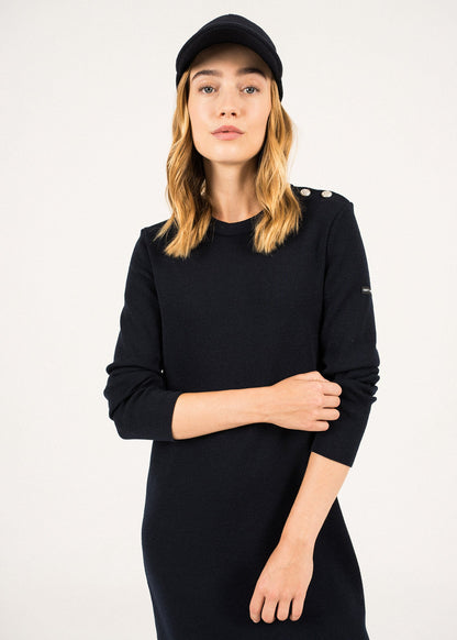 Robe pull longue Marée - unie, en laine (NAVY)