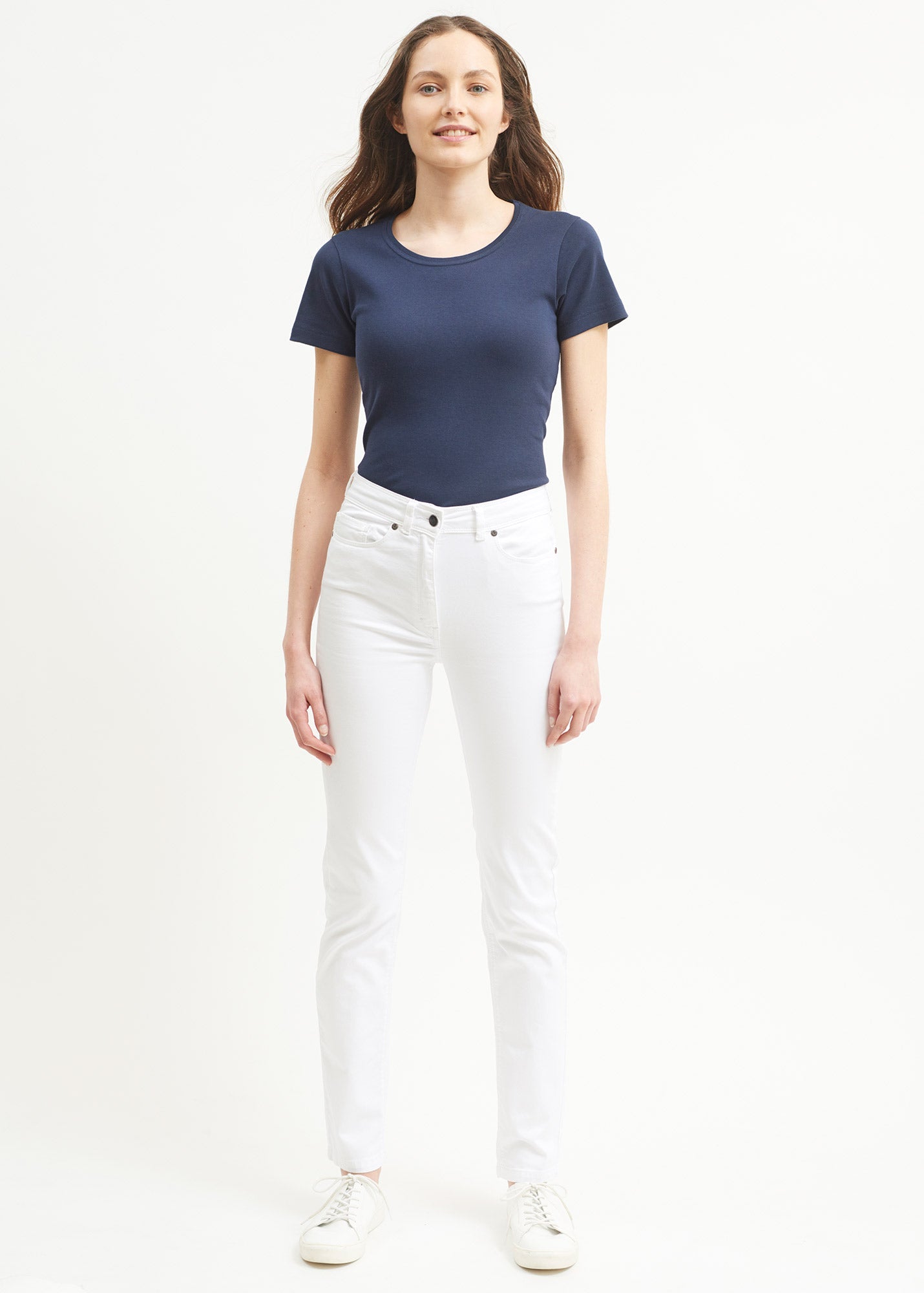 Pantalon taille haute Mimosa - coupe slim en coton stretch (NAVY)