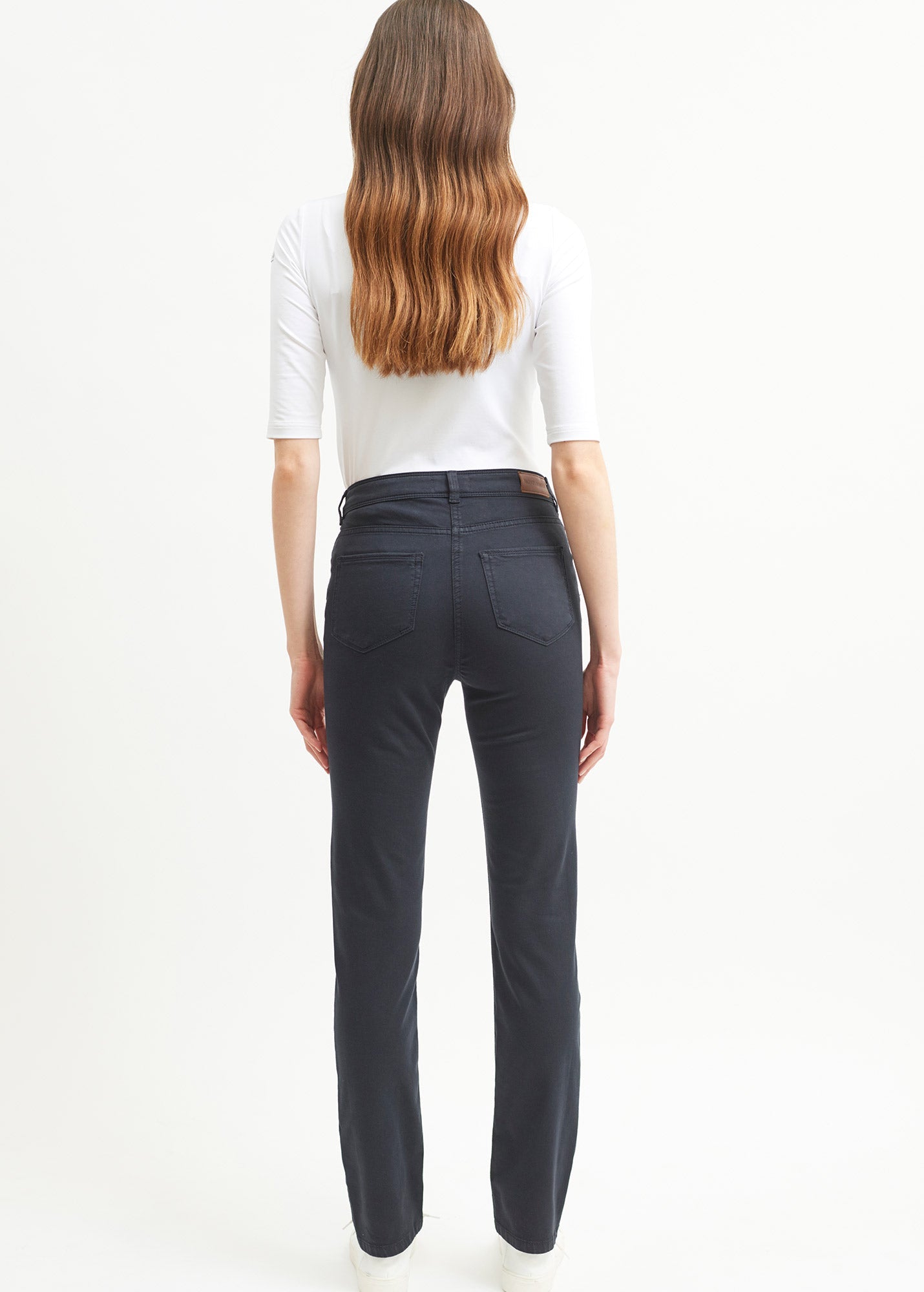 Pantalon taille haute Mimosa - coupe slim en coton stretch (NAVY)