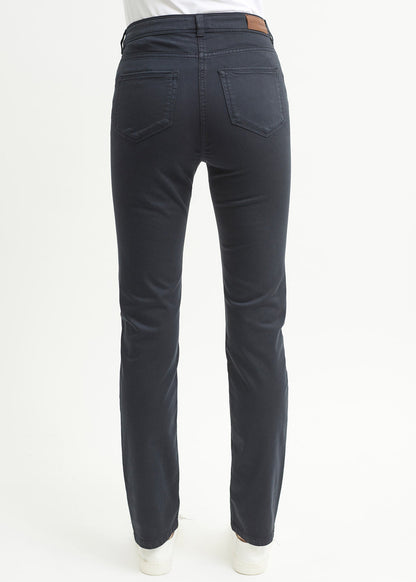 Pantalon taille haute Mimosa - coupe slim en coton stretch (NAVY)