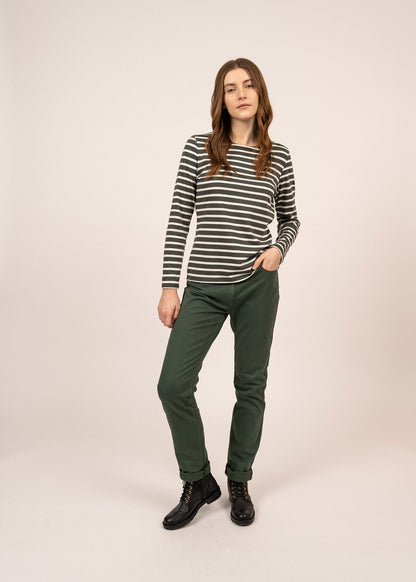 Pantalon taille haute Mimosa - coupe slim en coton stretch (VEGETAL)