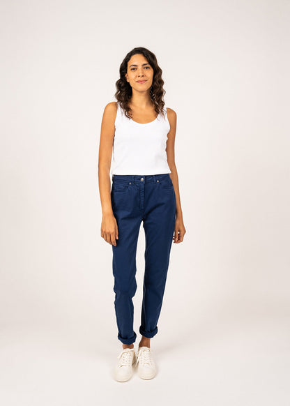 Pantalon taille haute Mimosa - coupe slim en coton stretch (INDIGO)