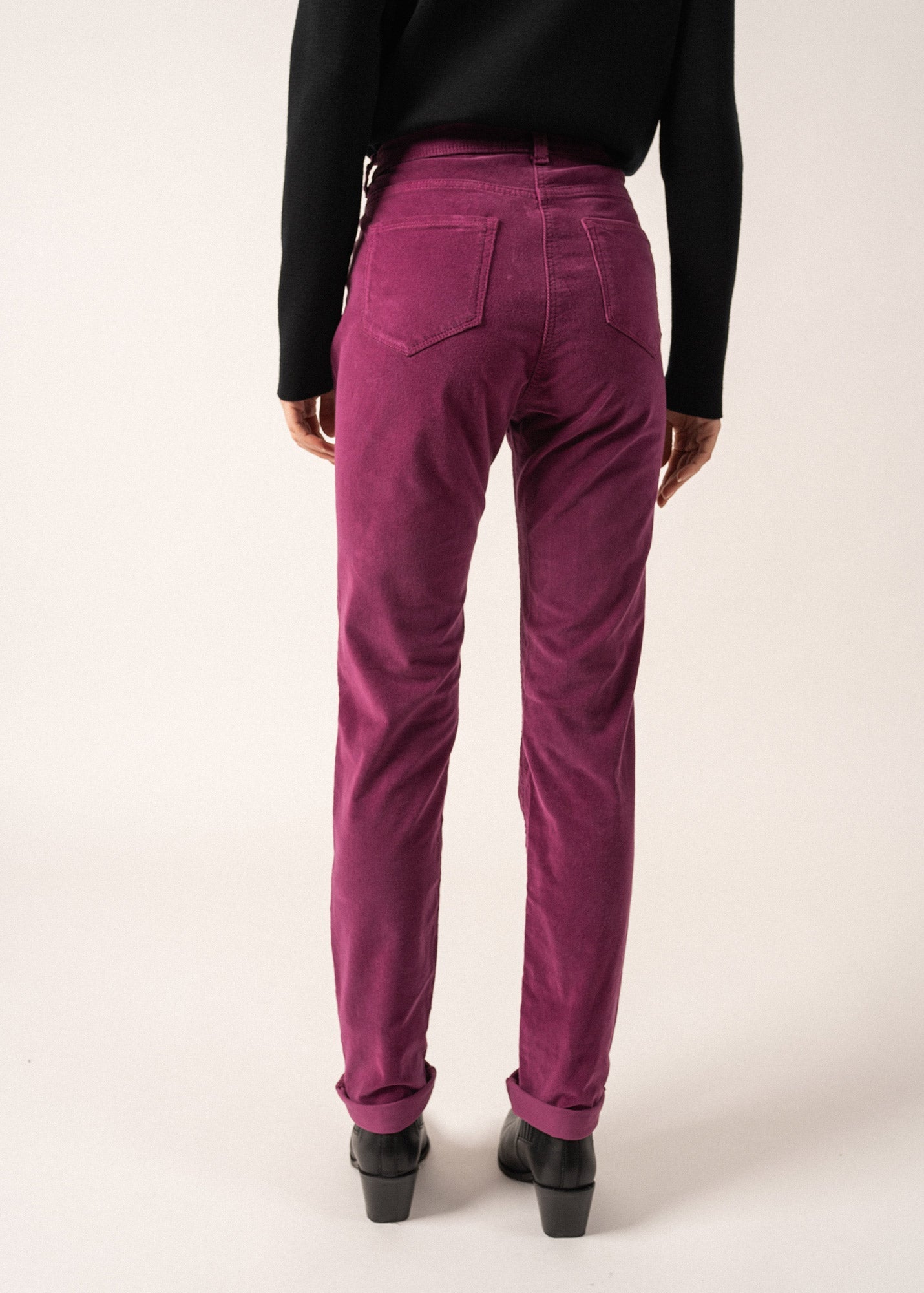 Pantalon Mimosa - taille haute, en velours milleraies (PRUNE)