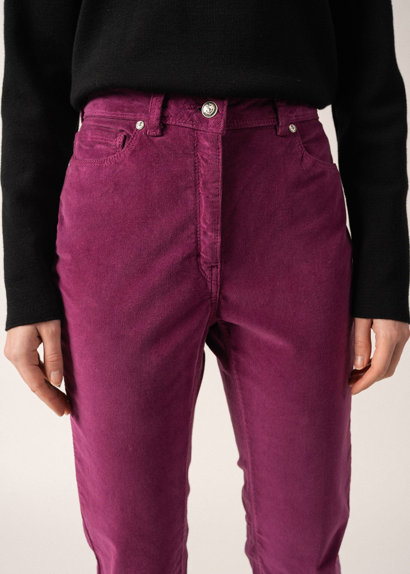 Pantalon Mimosa - taille haute, en velours milleraies (PRUNE)