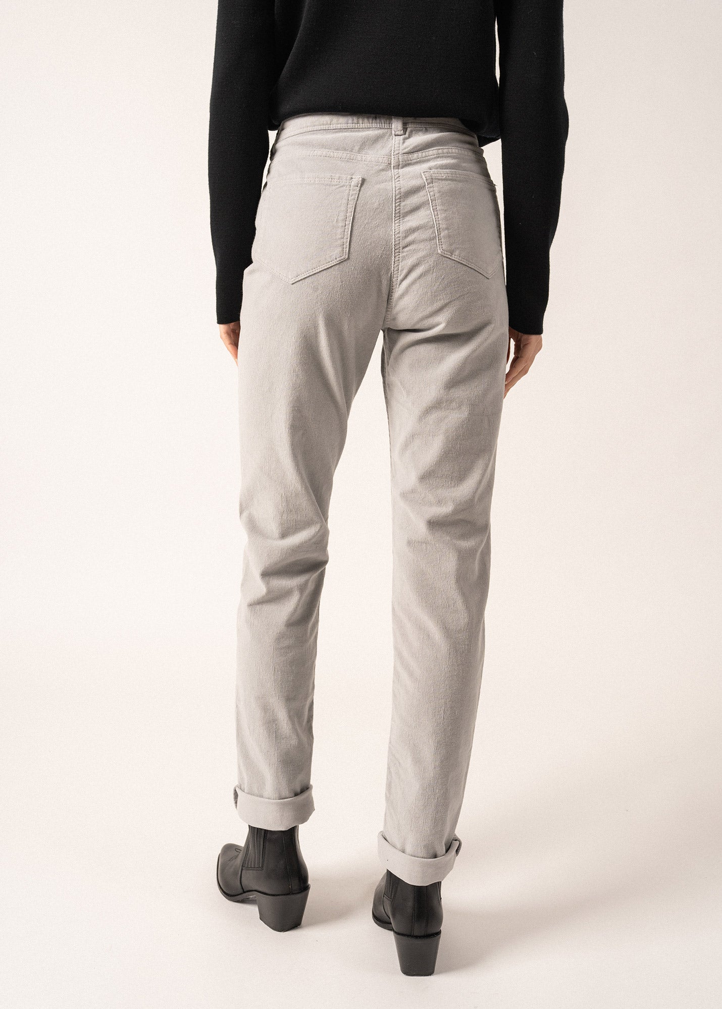 Pantalon Mimosa - taille haute, en velours milleraies (GRIS CLAIR)