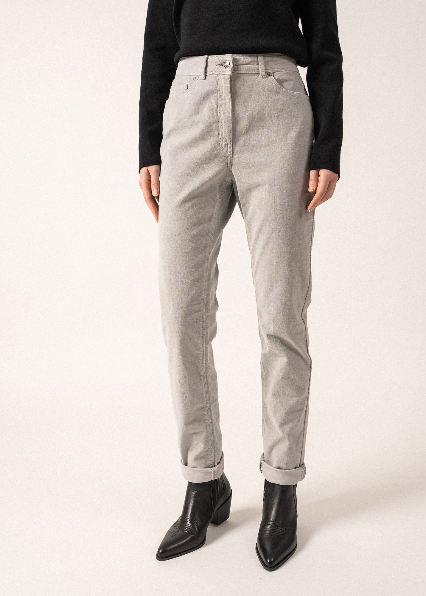 Pantalon Mimosa - taille haute, en velours milleraies (GRIS CLAIR)