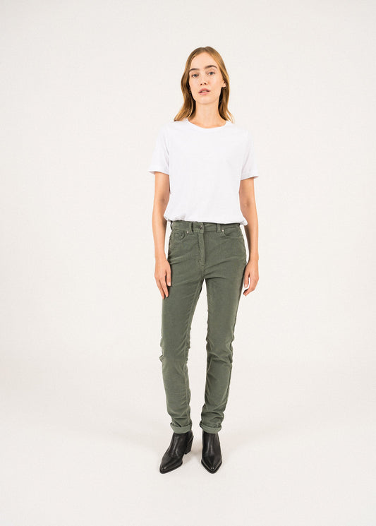 Pantalon Mimosa - taille haute, en velours milleraies (VEGETAL)