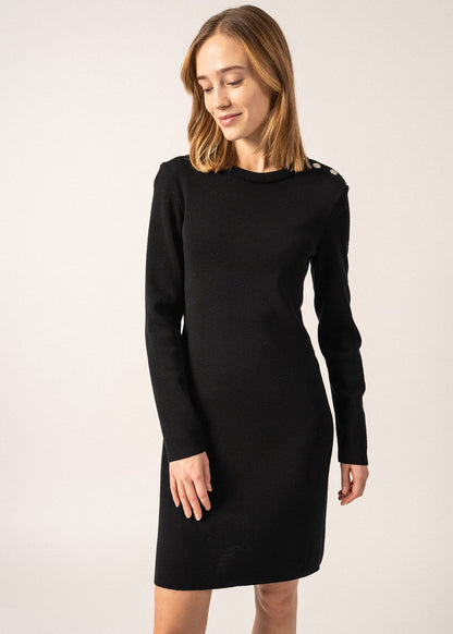 Robe pull Grande Marée - unie, en maille de laine (NOIR)