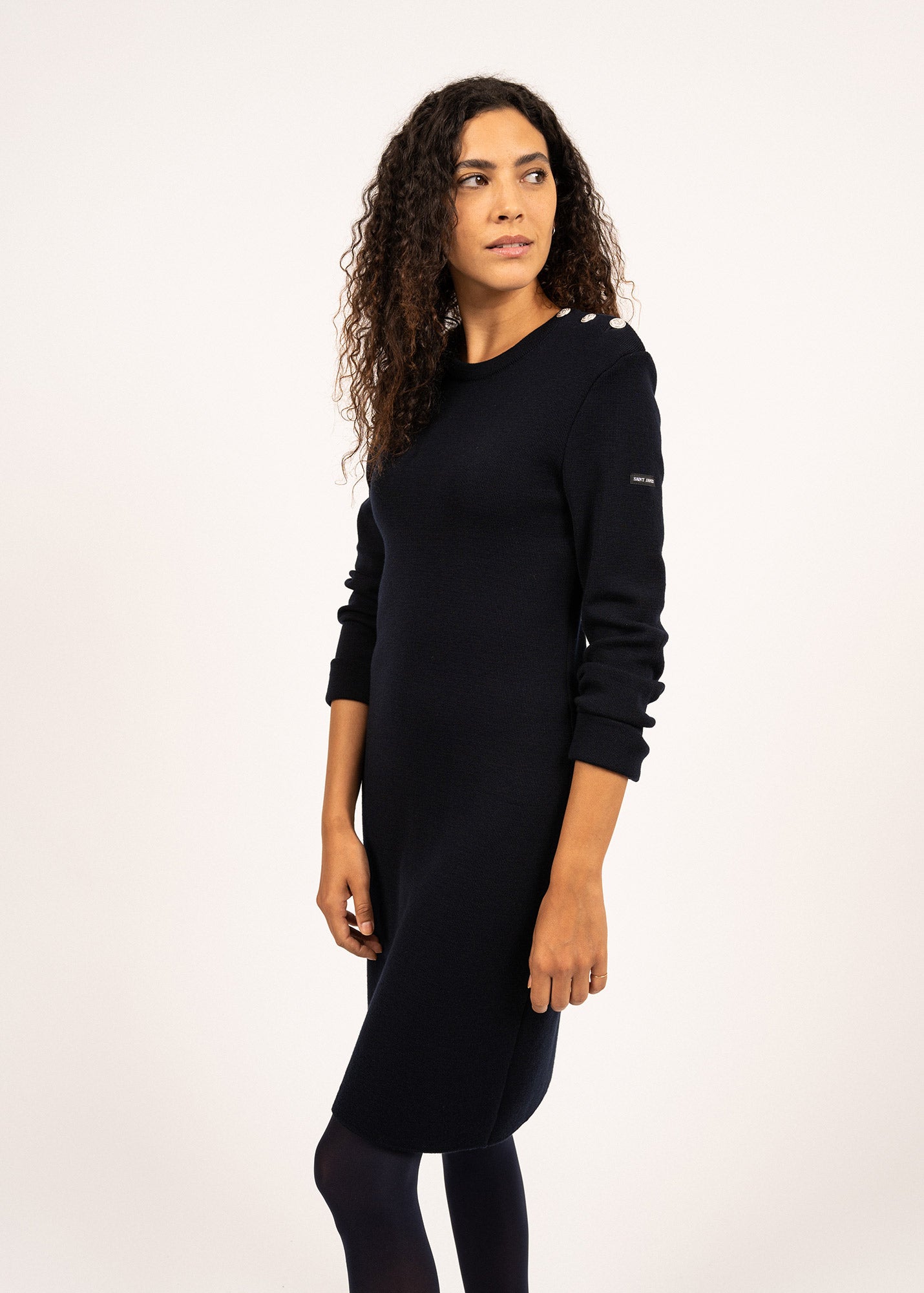 Robe pull Grande Maree unie en maille de laine NAVY