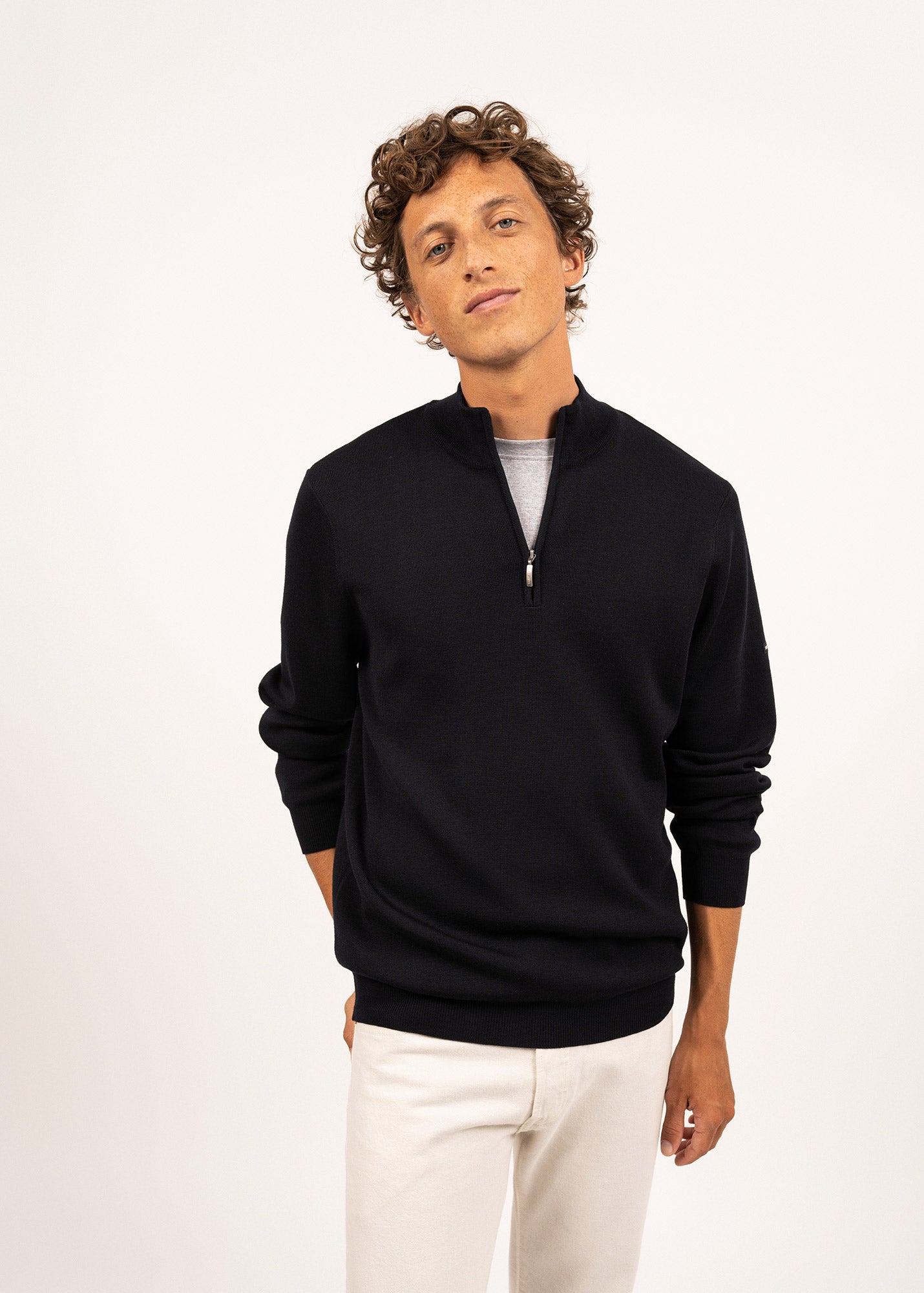 Pull col montant zippé Crossley - en laine douce (NAVY/GRIS)