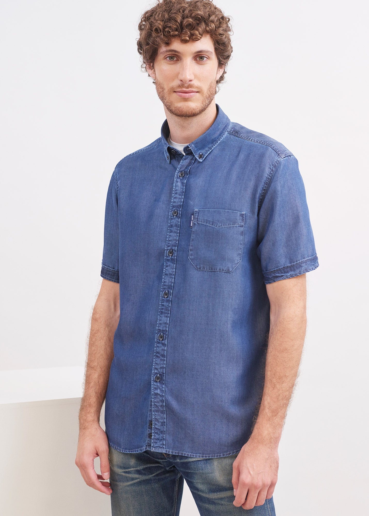Chemise manches courtes Frederic - coupe droite, en chambray (CHAMBRAY)