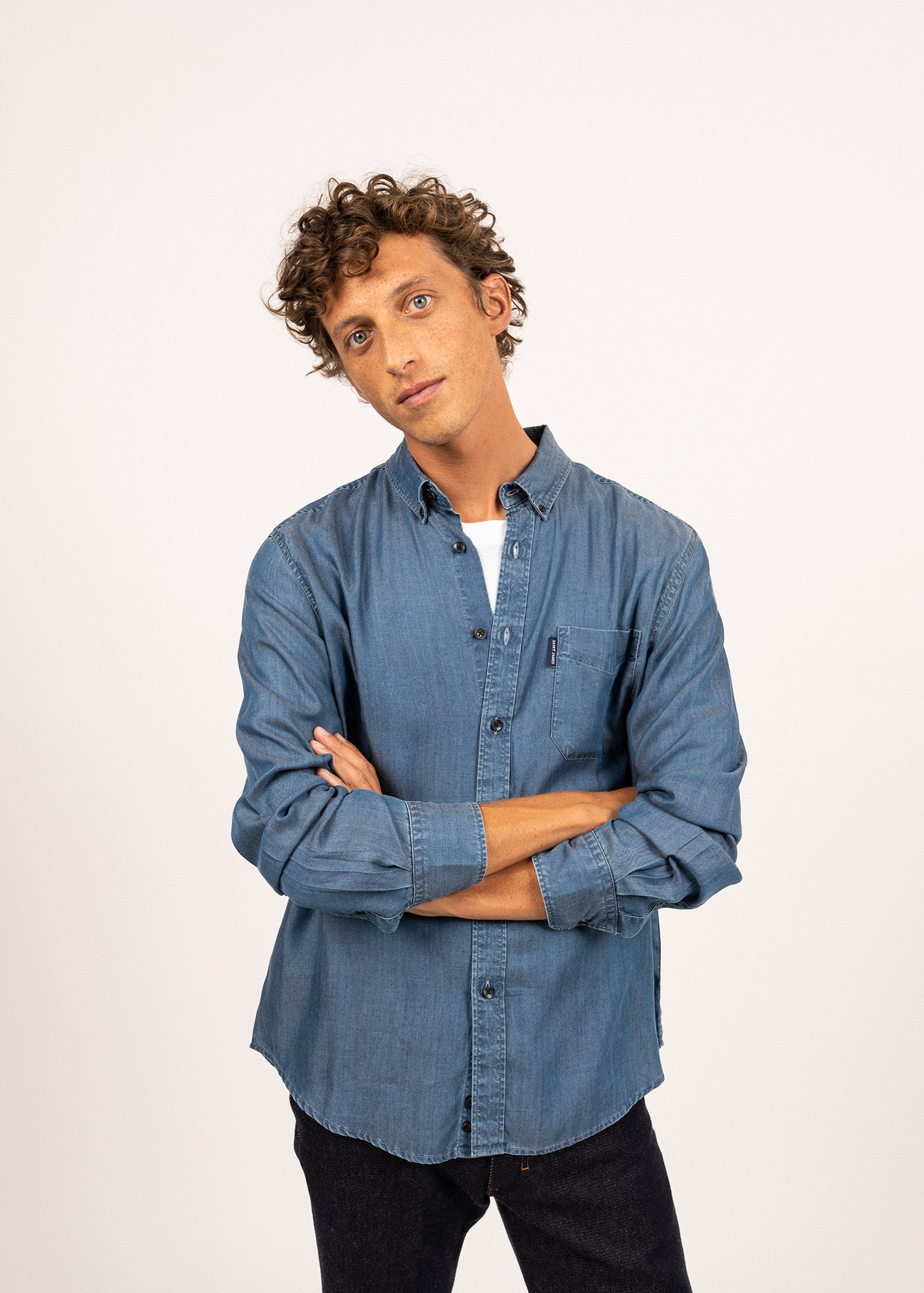 Chemise manches longues Frederic - coupe droite, en chambray (CHAMBRAY)