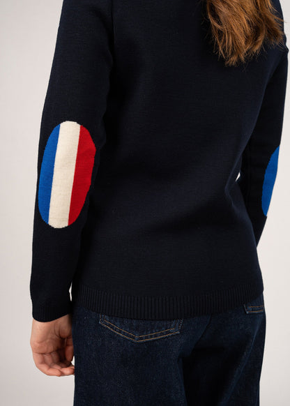 Pull Brégançon Élysée à coudières contrastées - SAINT JAMES x Élysée (NAVY)