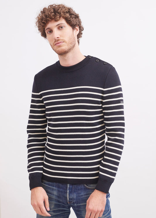 Pull marin rayé Galiote - coupe droite, en laine mélangée (NAVY/ECUME)