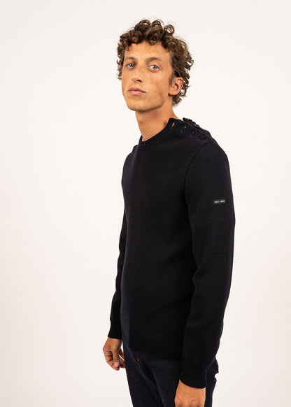 Pull marin uni Galiote - coupe droite, en laine mélangée (NAVY)