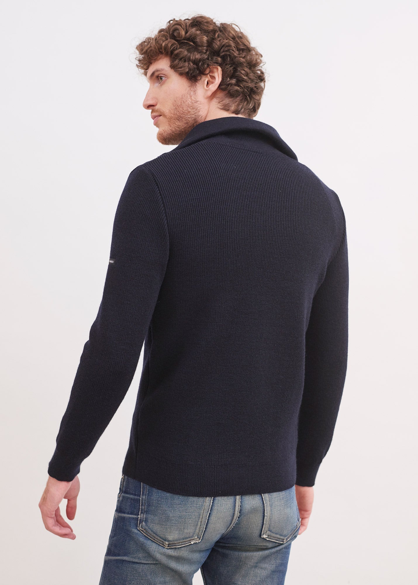 Pull col camionneur Cotentin en maille de laine vierge NAVY