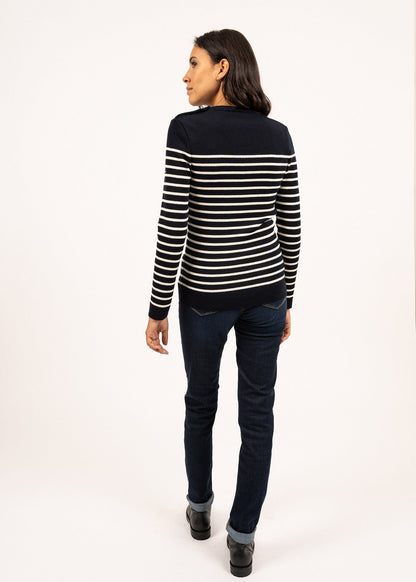 Pull marin rayé Marée - coupe ajustée, en maille de laine (NAVY/ECUME)