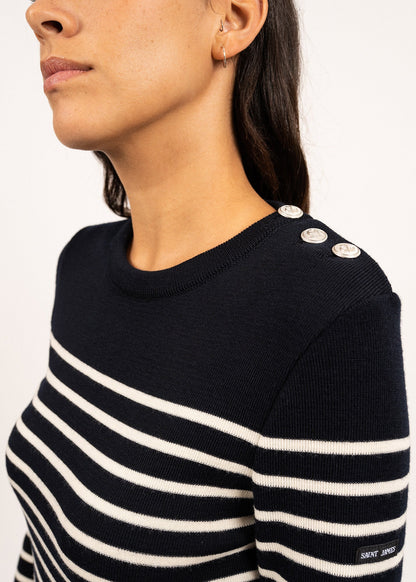 Pull marin rayé Marée - coupe ajustée, en maille de laine (NAVY/ECUME)