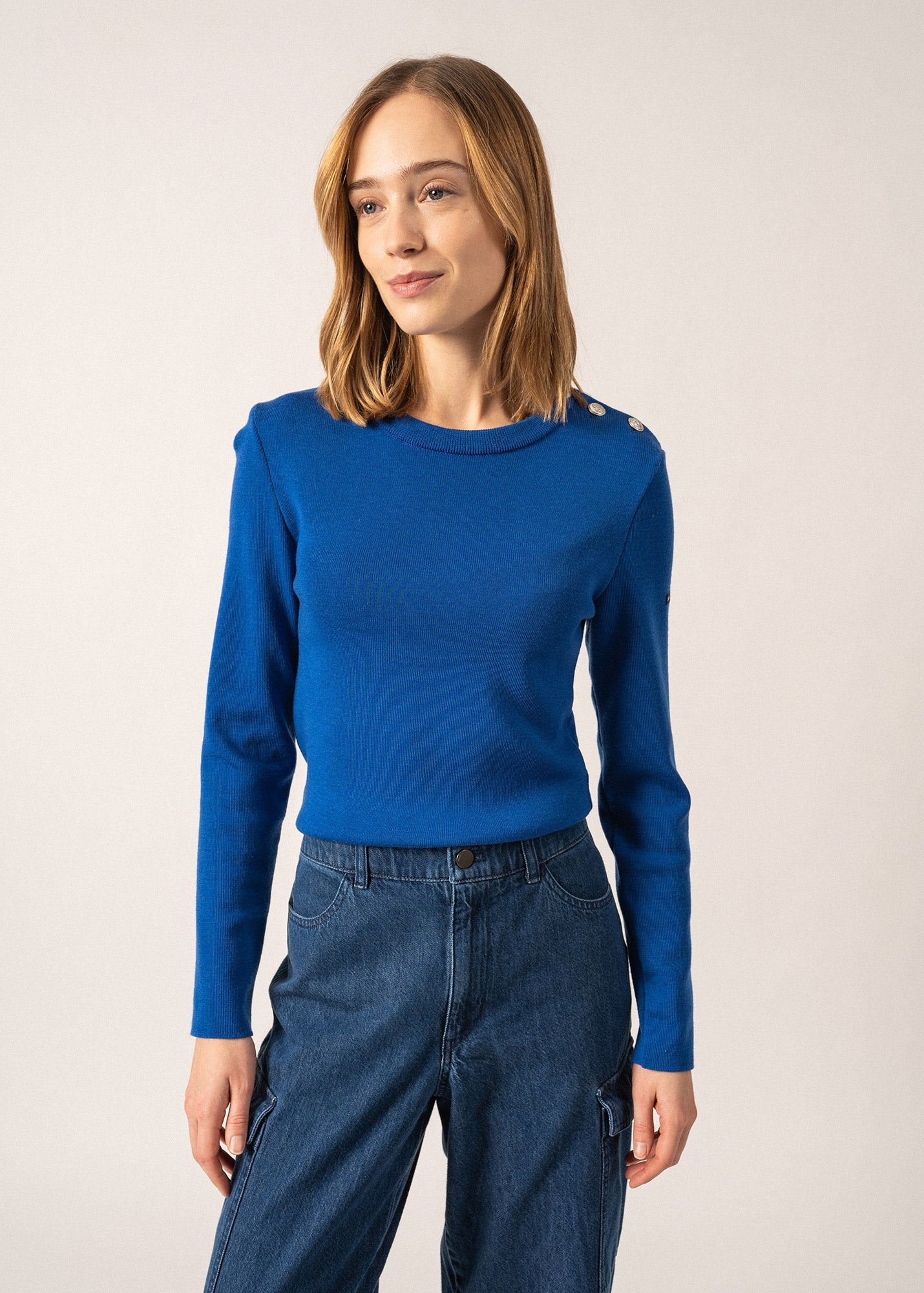 Pull marin uni Marée - coupe ajustée, en maille de laine (GITANE)