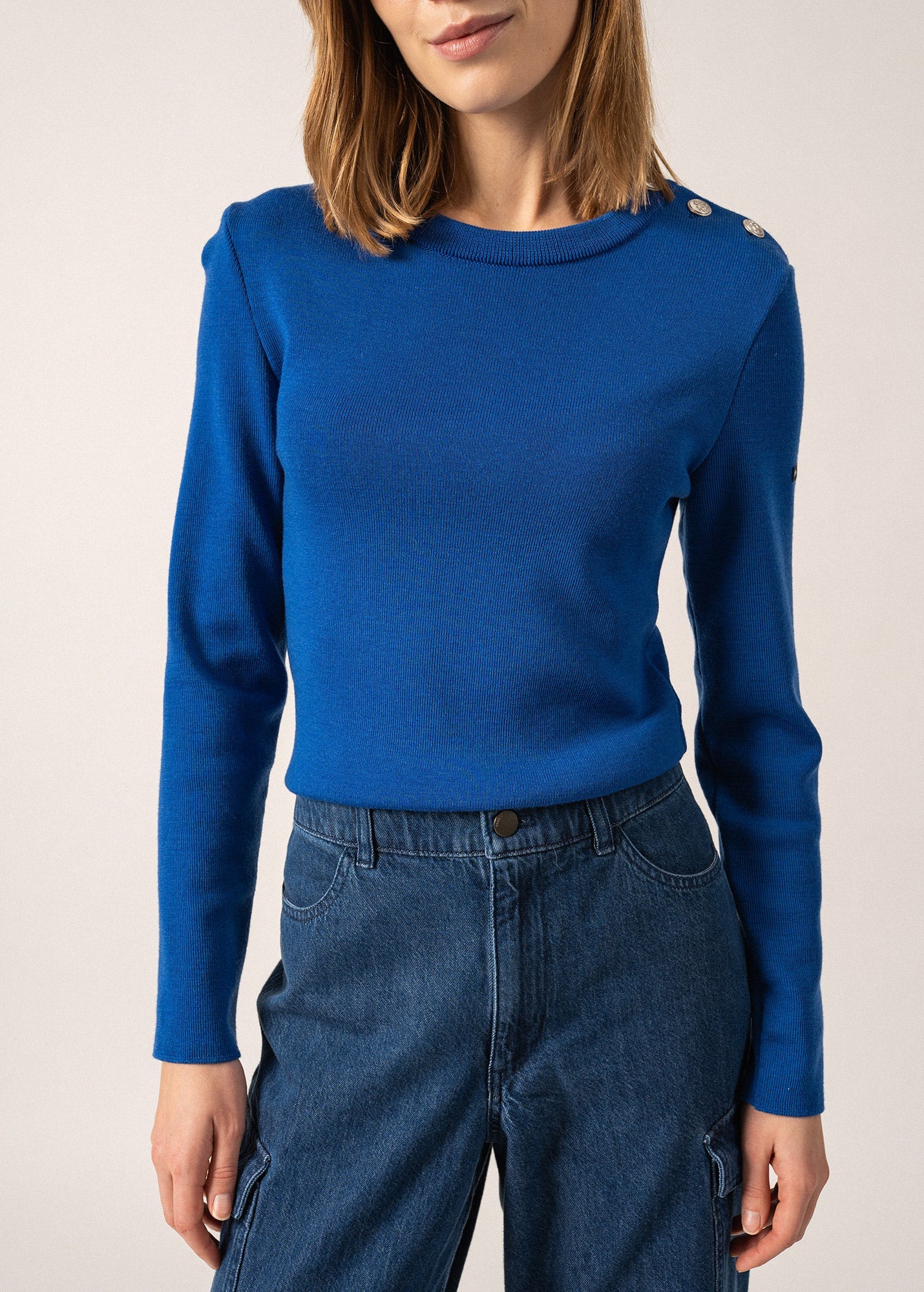 Pull marin uni Marée - coupe ajustée, en maille de laine (GITANE)