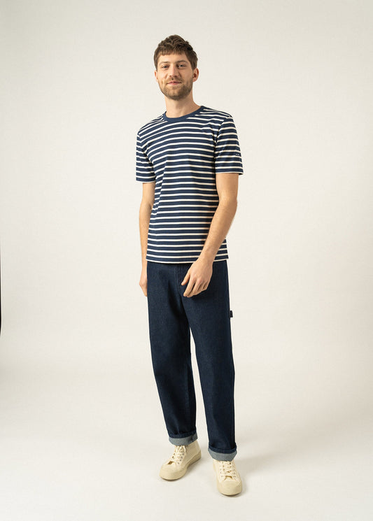 T-shirt marinière Plouider - à manches courtes, en coton léger (MARINE/ECRU)